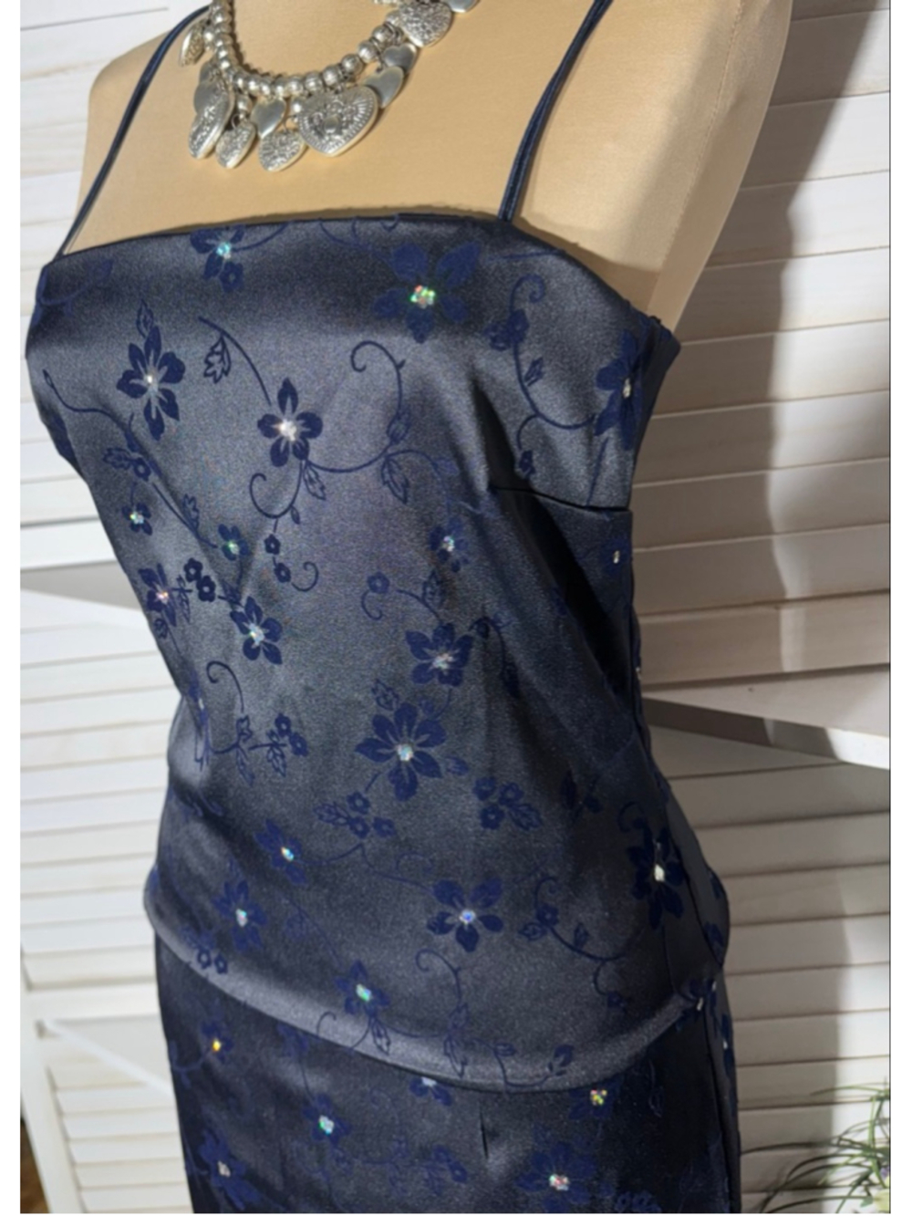 Vintage 90s Byer Too! Maxi dress navy blue beaded cocktail prom wedding guest 7 - Picture 6 of 14